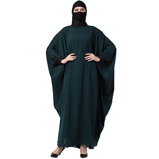 Kaftan Abaya with lacework- Bottle Green